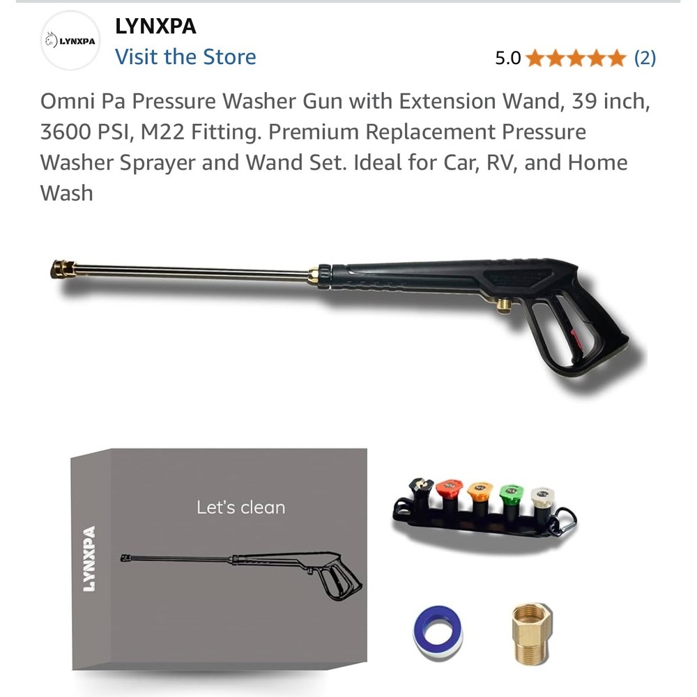 LYNXPA Pressure Washer Gun 3600 PSI with Extension Wand M22 Fitting